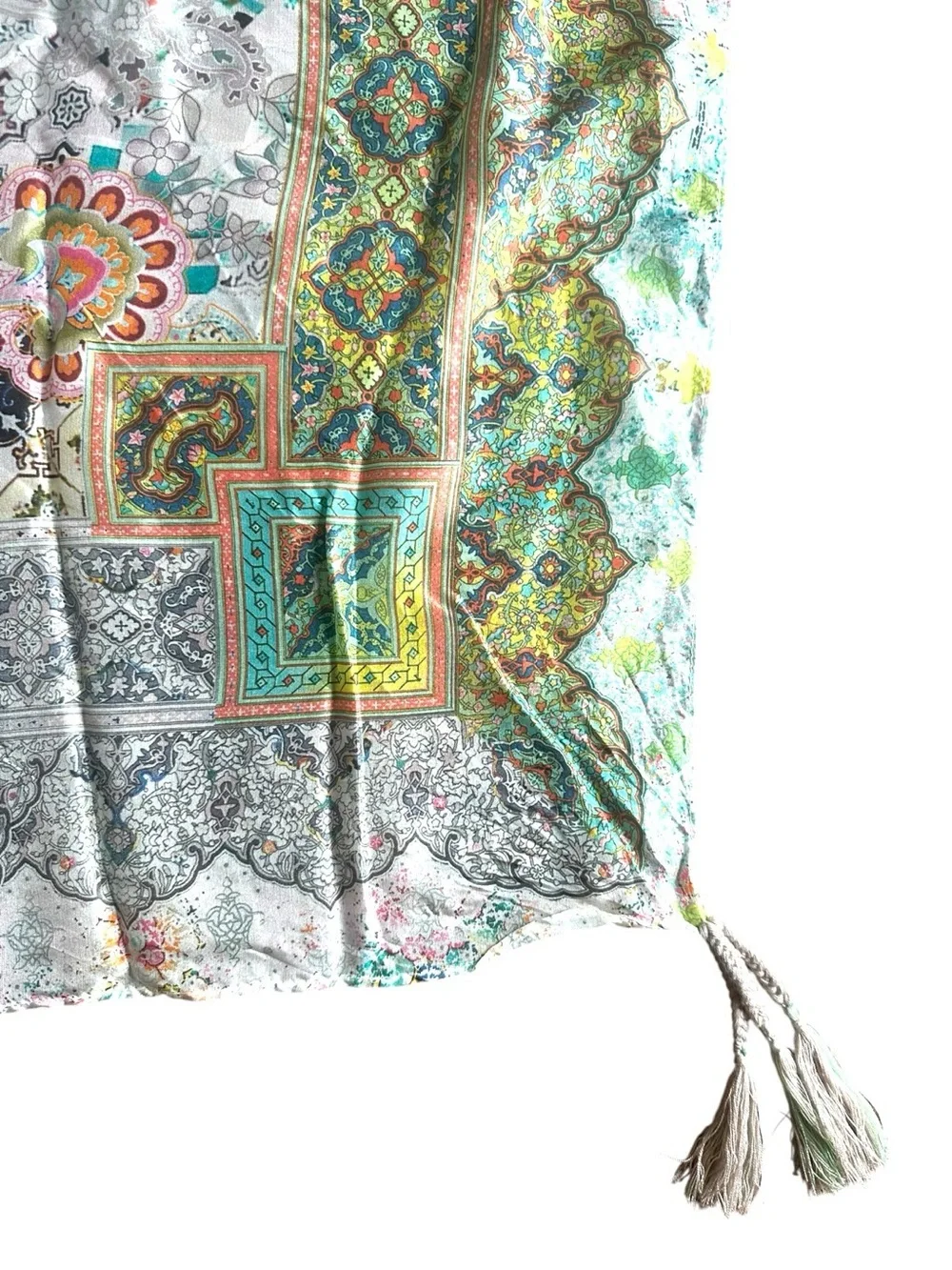 Johnny Was NWT 100% Silk Tassel Scarf Boho Floral Paisley Wrap Shawl